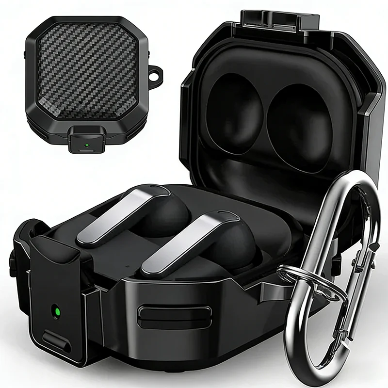 Carbon fiber Armor Earphone Case For Samsung Galaxy Buds 4/4 Pro Switch Lock Shockproof Luxury Cover For Samsung Buzz 4 4 Pro