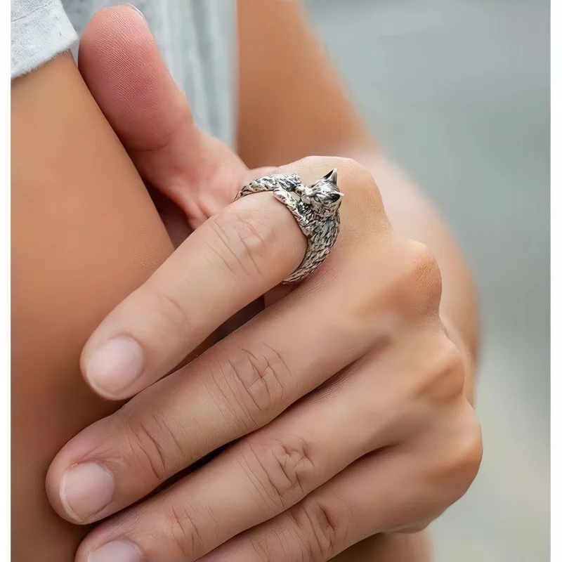 Vintage Black Alloy Cartoon Kitten Open Ring For Men And Women Personality Stylish Simple ring Crafts Suitable For Men And Women