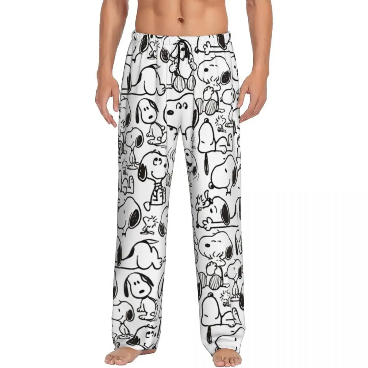 

Пижамные штаны Snoopy Smile Giggle на заказ, мужские пижамные штаны с рисунком собаки, одежда для сна на шнурке, низ с карманами