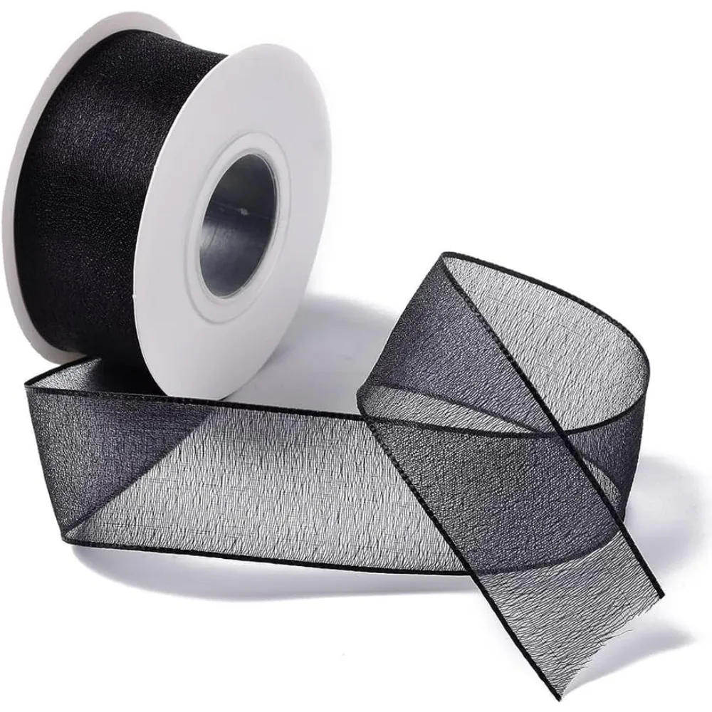 Organza Ribbon Spool - 1 Inci Pita Organza Hitam Pita