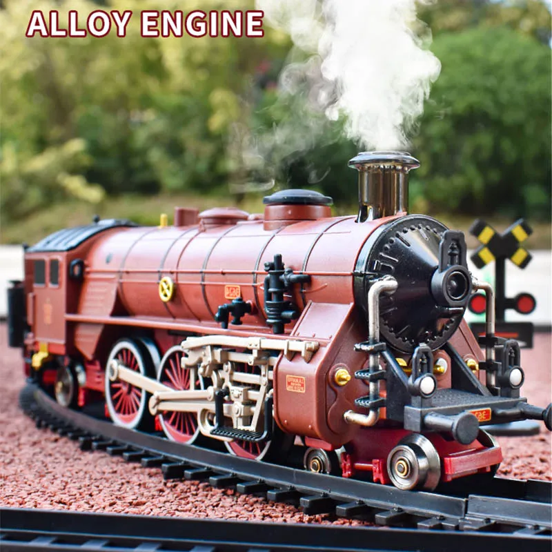 Steam Spray Mist Train Electric Simulation Retro Alloy Children\'s Rail Car Sliding Electric Train Model Toy