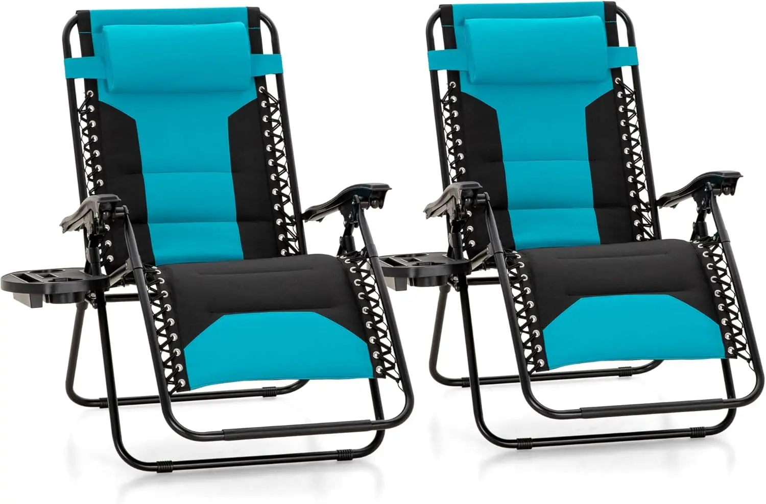 

Padded Zero Gravity Chair Set Of 2, Folding Patio Lounge Recliner With Adjustable Pillows & Cup Holder For Poolside Backyard,