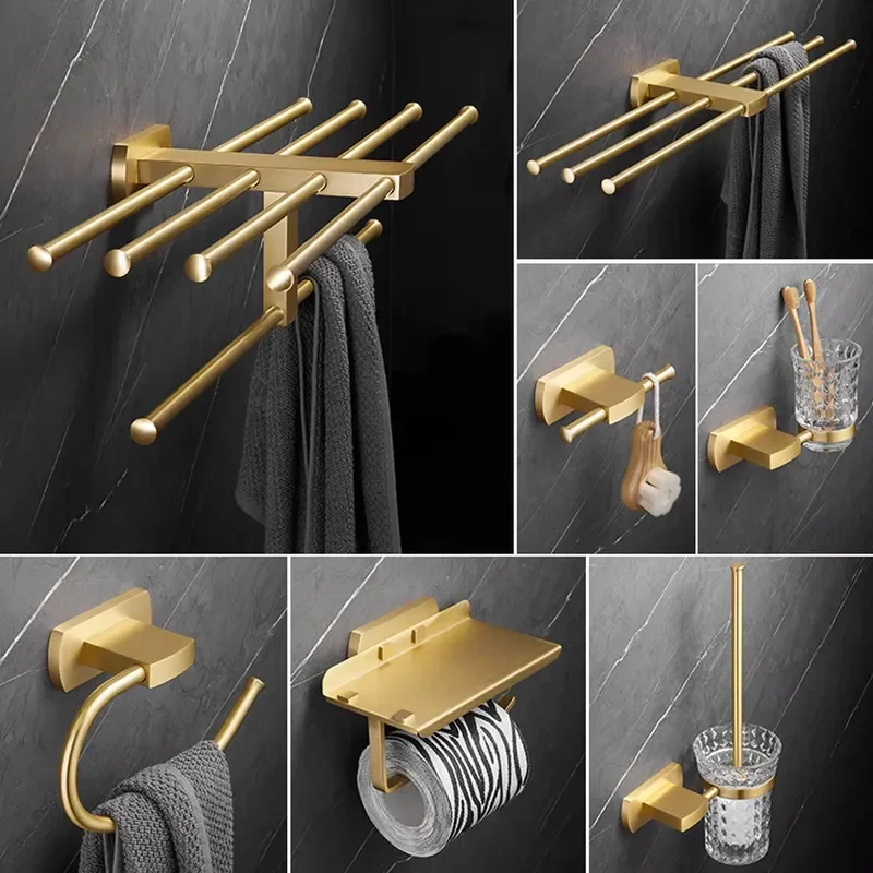 All Brass Brushed Gold Bathroom Towel Rack Towel Rack Bathroom Storage Rack Light Bathroom Hardware Pendant Set