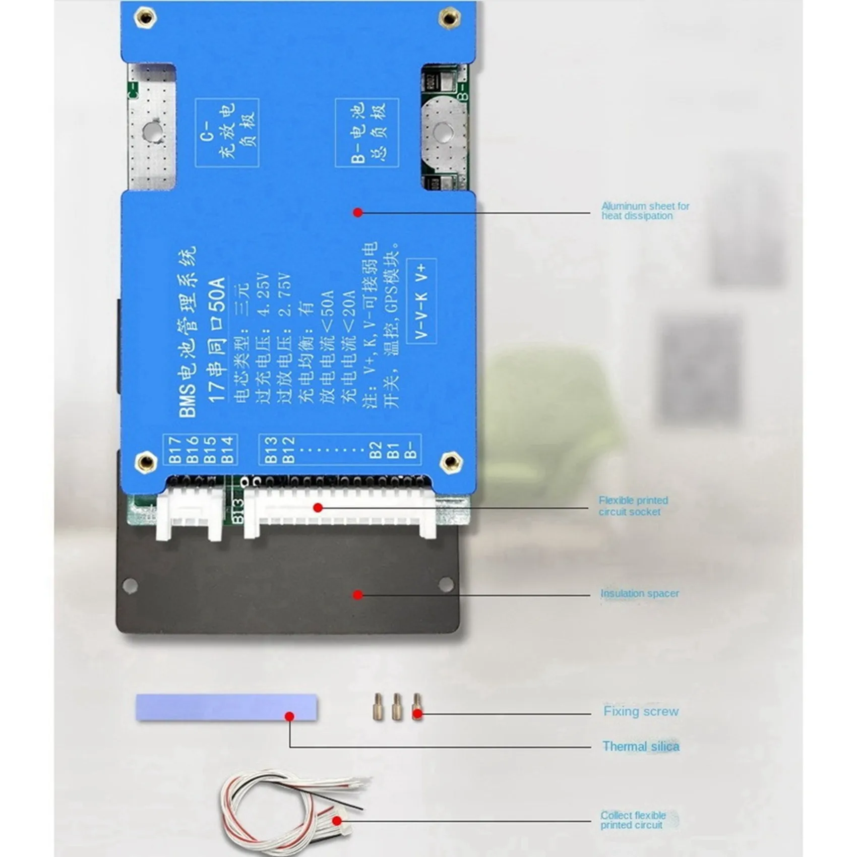 AS62 2X 18650 Battery Bms 17S 30A 60V Li- Battery Common Port Charging Pad With NTC Temperature Protection For Escooter
