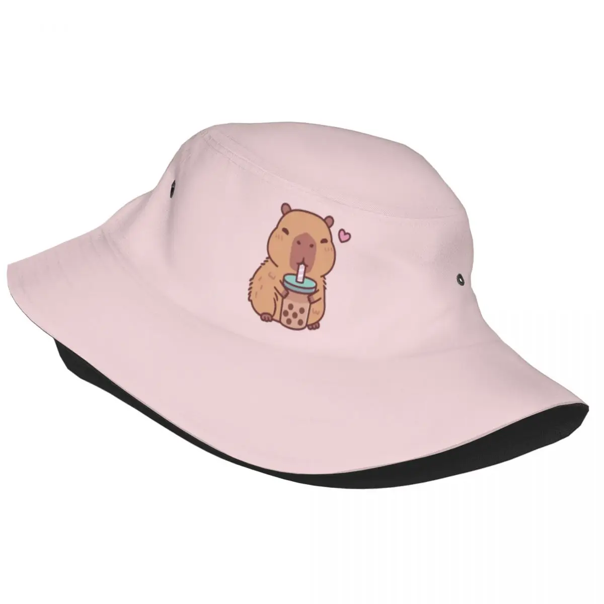 Cute Capybara Loves Drinking Bubble Tea Bucket Hat Summer Beach Hatwear Fishing Fisherman Hat for Girl Panama Hat Foldable