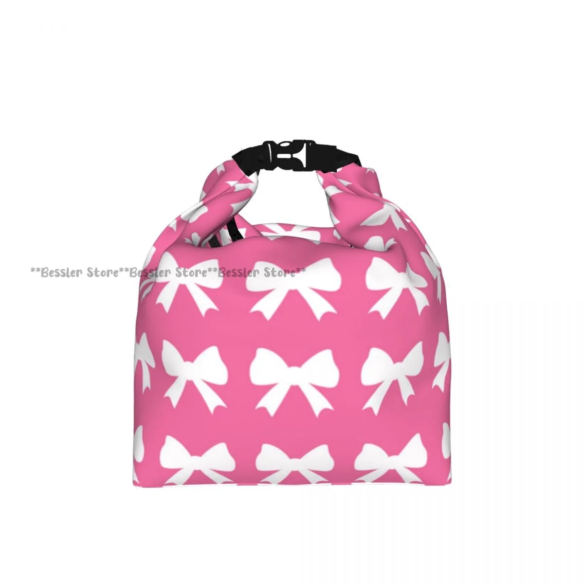 Roll-Top Insulated Lunch Bag Bows And Ribbons Thermal Bento Box Bag Portable Cooler Bag for Picnic