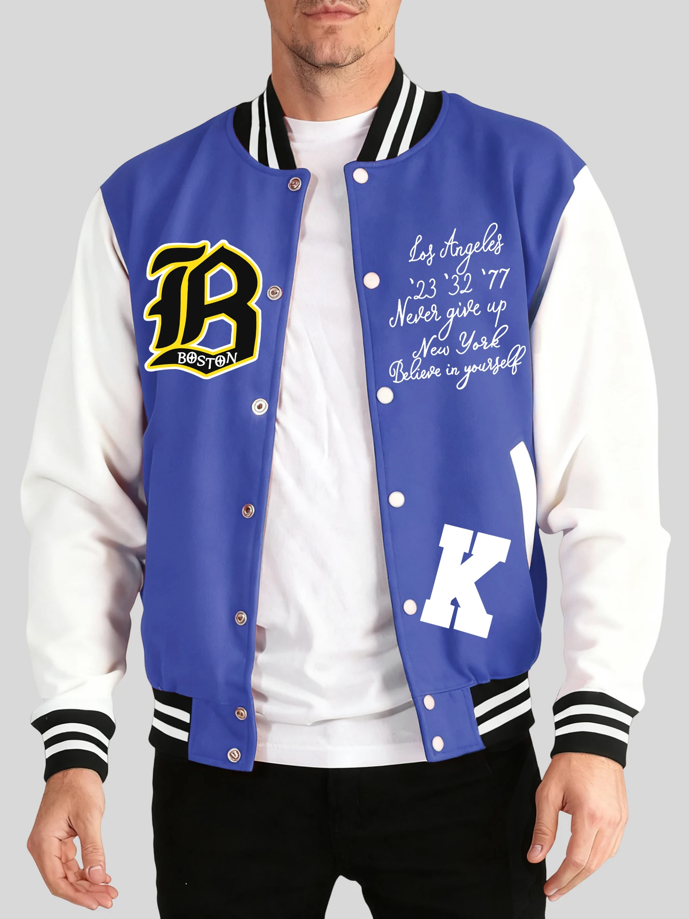 

New York Boston Art Letter Printing Man Tops Autumn Winter Baseball Uniform Oversized Minimalist Menswear Casual Comfy Jacket