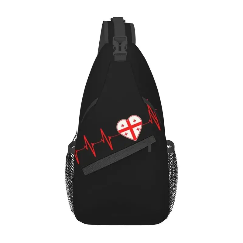 

Casual Heartbeat Georgia Flag Crossbody Sling Backpack Men Georgian Heart Family Shoulder Chest Bags for Camping Biking