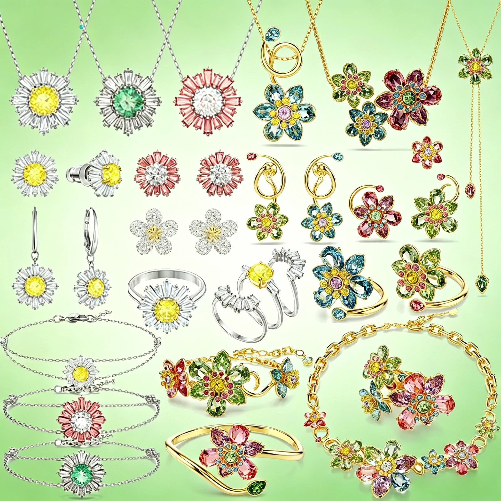 

2026 New Trend Original Luxury Crystal Set Charm Yellow Pink Blue Flower Crystal Pendant Fashion Necklace Earring Gift forWomen