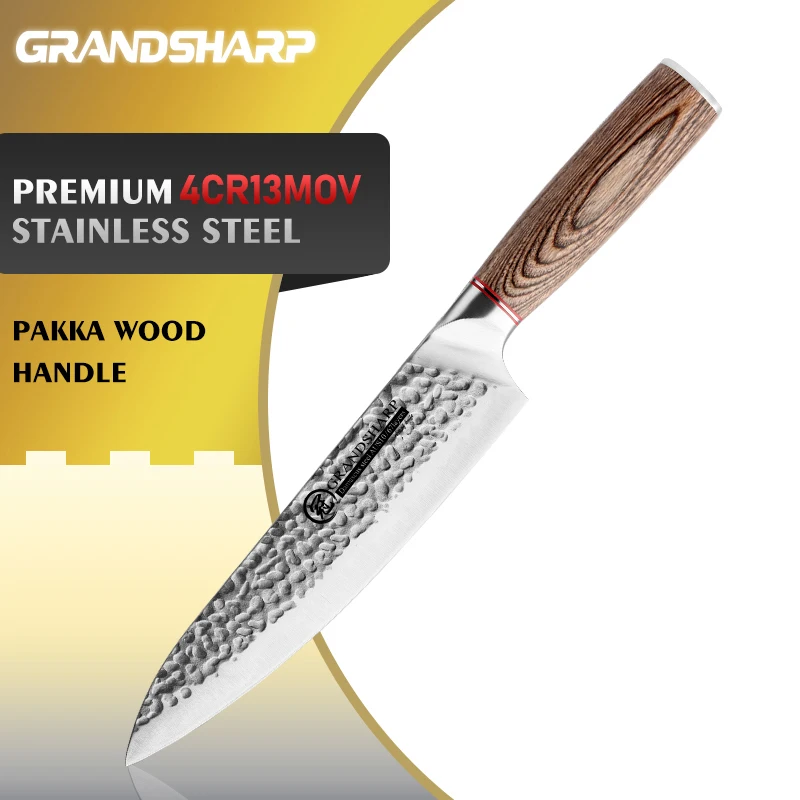 Grandsharp 8''Chef Knife Hand-forged 4CR13 Stainless Steel Pakka Wood Handle Meat Fruit Vegetables Cutting Tools with Gift Box
