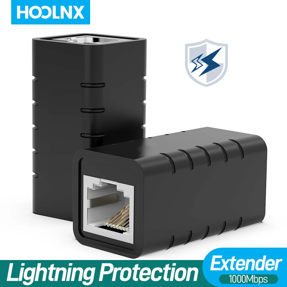 Hoolnx przedłużacz Lan RJ45 chron odgromowy Cat7 Cat6 Cat5e 1Gbps przedłużacz kabel Ethernet Adapter żeński do żeńskiego
