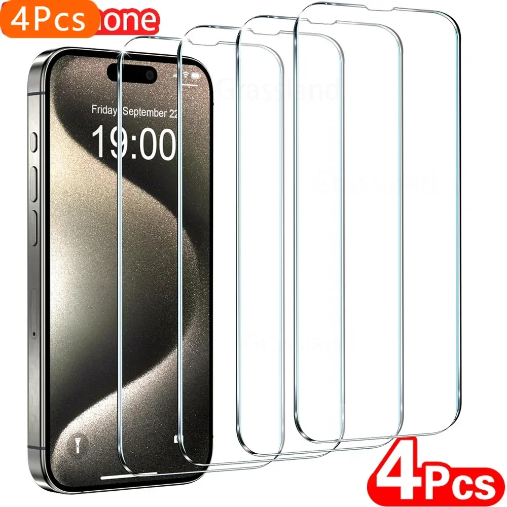 

4Pcs Full Cover HD Screen Protector For iPhone 15 14 13 12 11 Pro Max 14 15 Plus Tempered Glass On iPhone 15 Pro 11 14 Pro Max