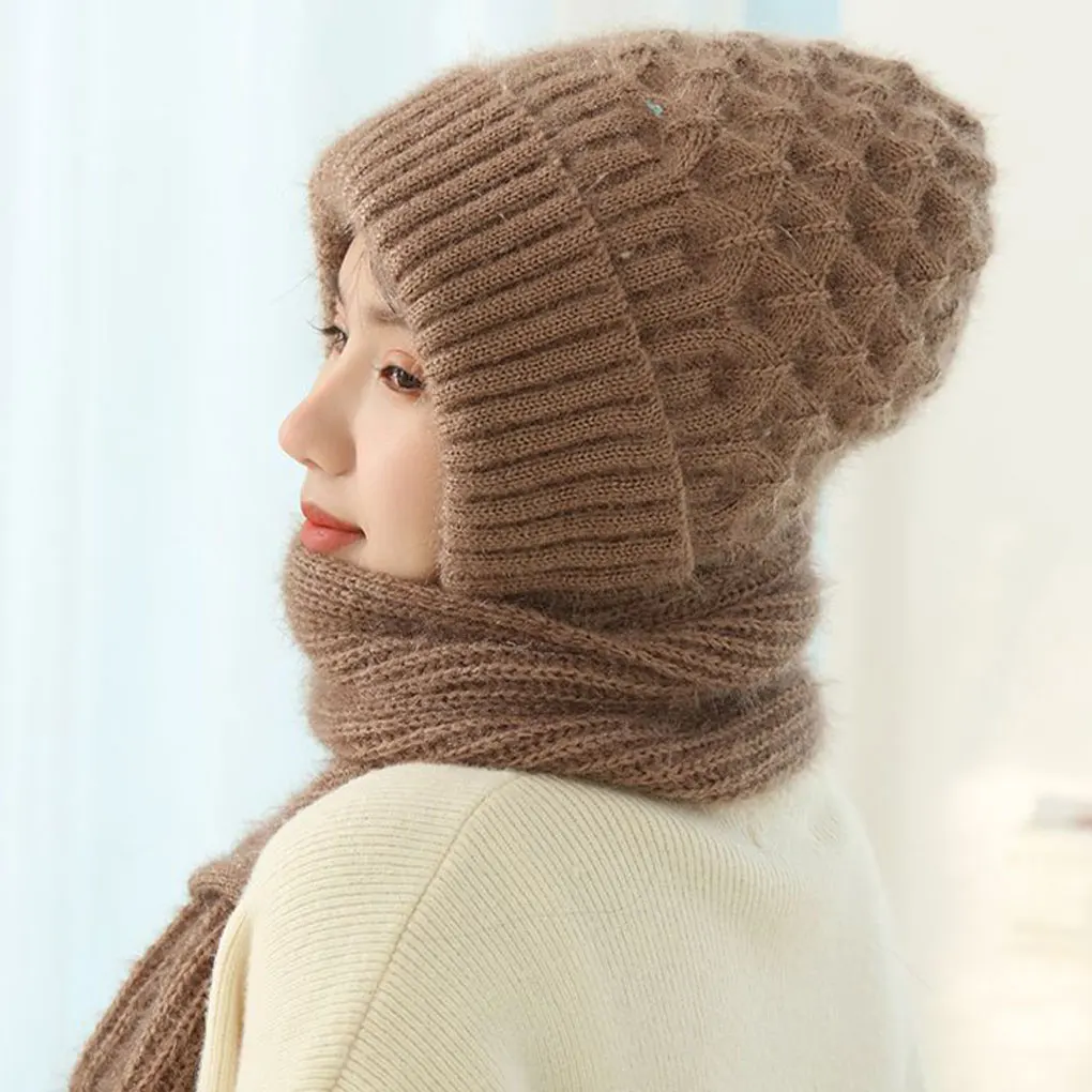 Fashionably Versatile Integrated Ear Protection Windproof Cap Scarf Winter Warm Knitted Hat Scarf