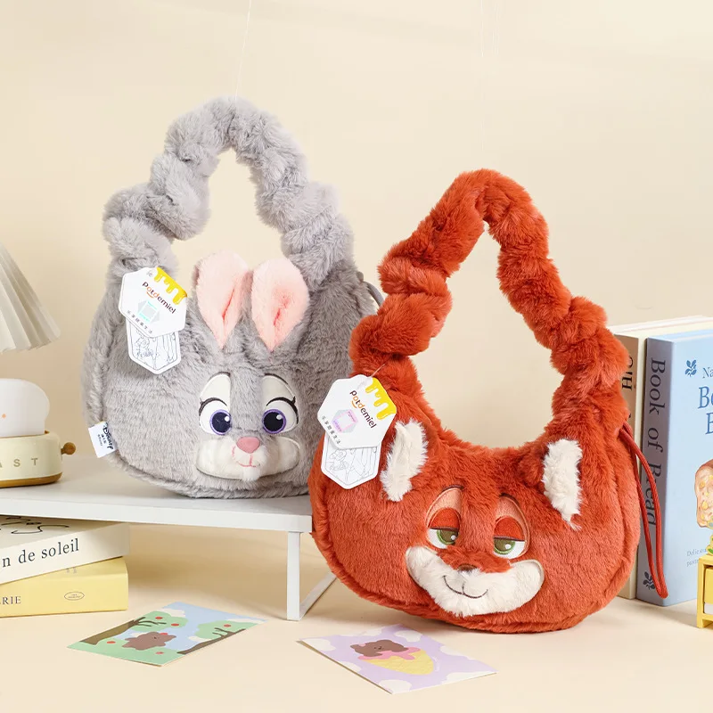 

Оригинальная плюшевая сумка Disney Zootopia, милая пушистая сумка-тоут с Ником и Джуди, мягкая сумка-кавайи для девочек, для шопинга, путешествий, в подарок