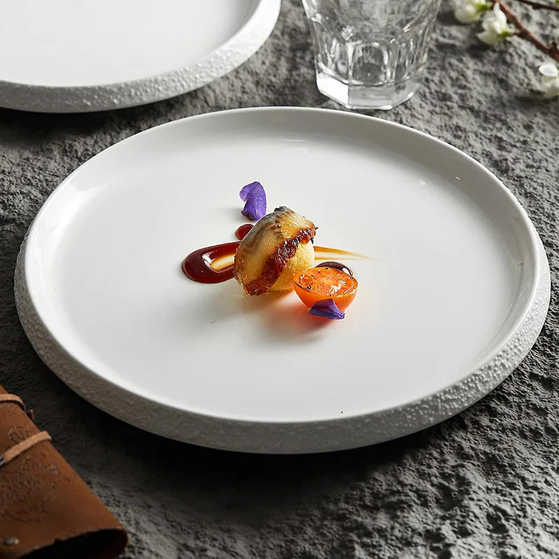 White China Dinner Plate Characteristic Hotel Tableware Stone Border Dishes Household Ceramic Steak Western Dinner Plate