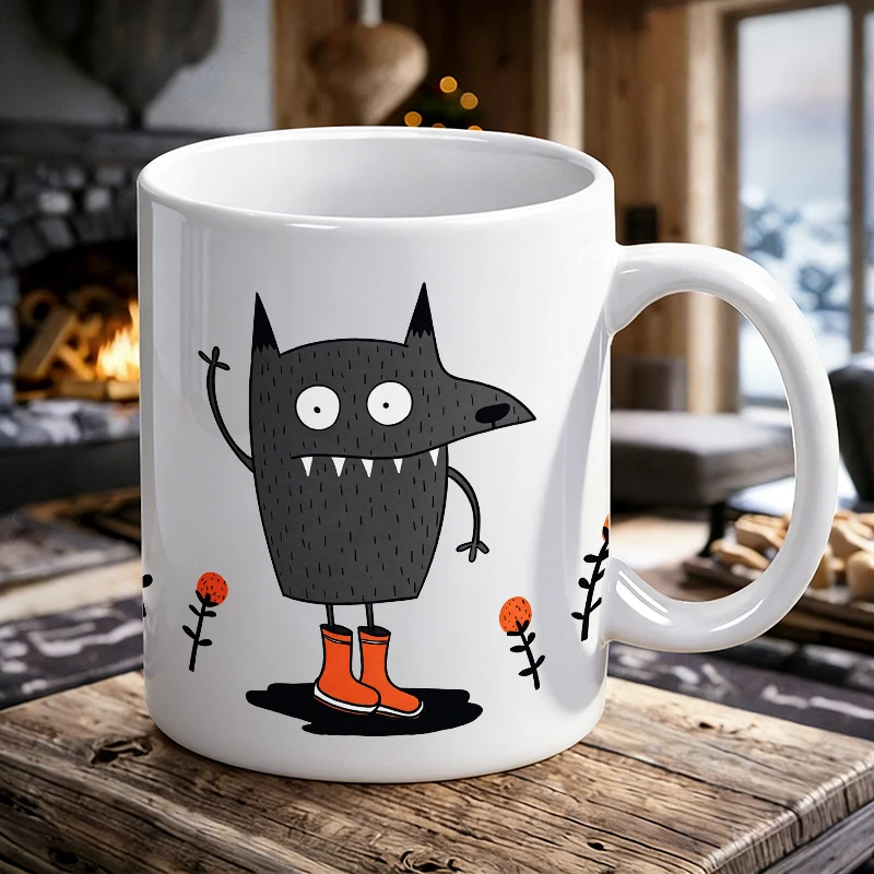 

1PCS Cute Little Gray Wolf Ceramic Cup, Coffee Cup, Milk Cup, Office Tea Cup, Drinking Cup, Does Not Fade, Gift for Friends