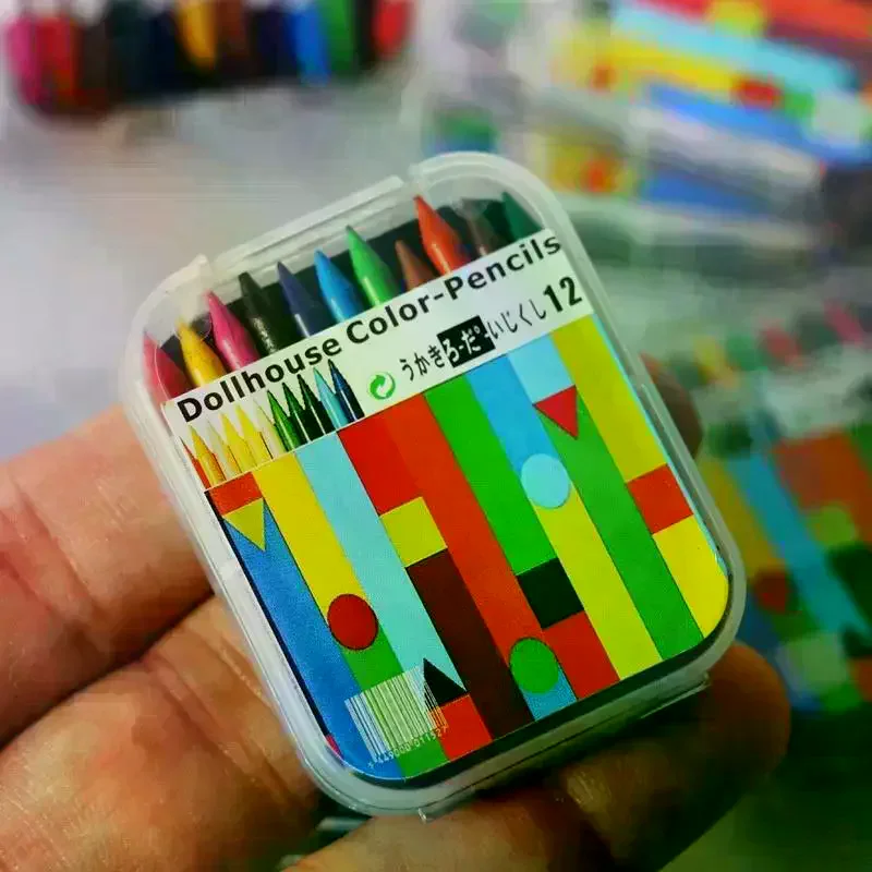 /GJ/Crayons Box 12 Colors Crayon Dollhouse Miniature Creative Scene Model Dollhouse Accessories Home Decor Figurines Toys Mini
