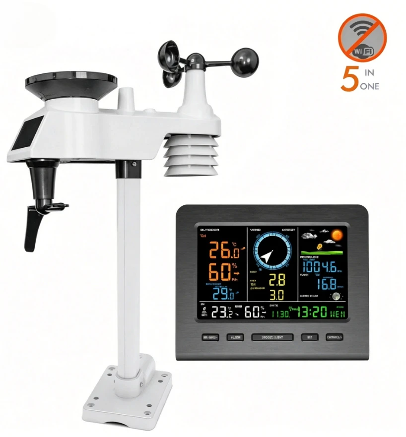 Wireless weather station weather forecaster anemometer rain gauge indoor and outdoor temperature and humidity meter