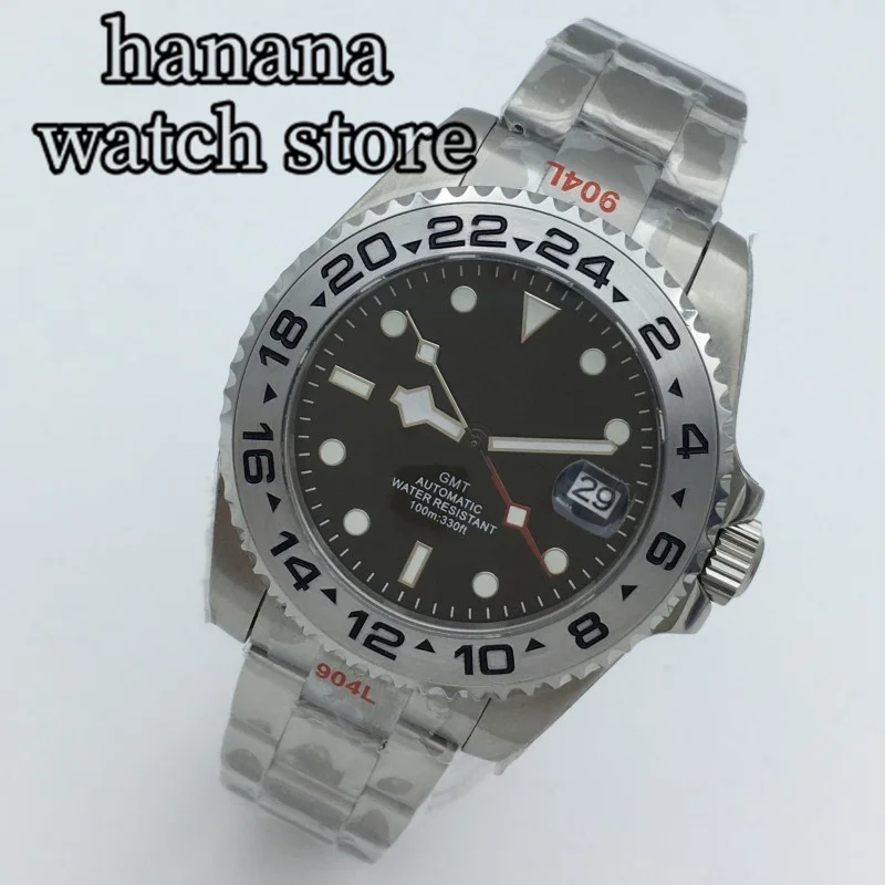 Мужские часы для дайвинга 40 мм GMT NH34A с автоматическим механизмом C3, светящийся черный циферблат, сапфировое стекло, ремешок из нержавеющей стали