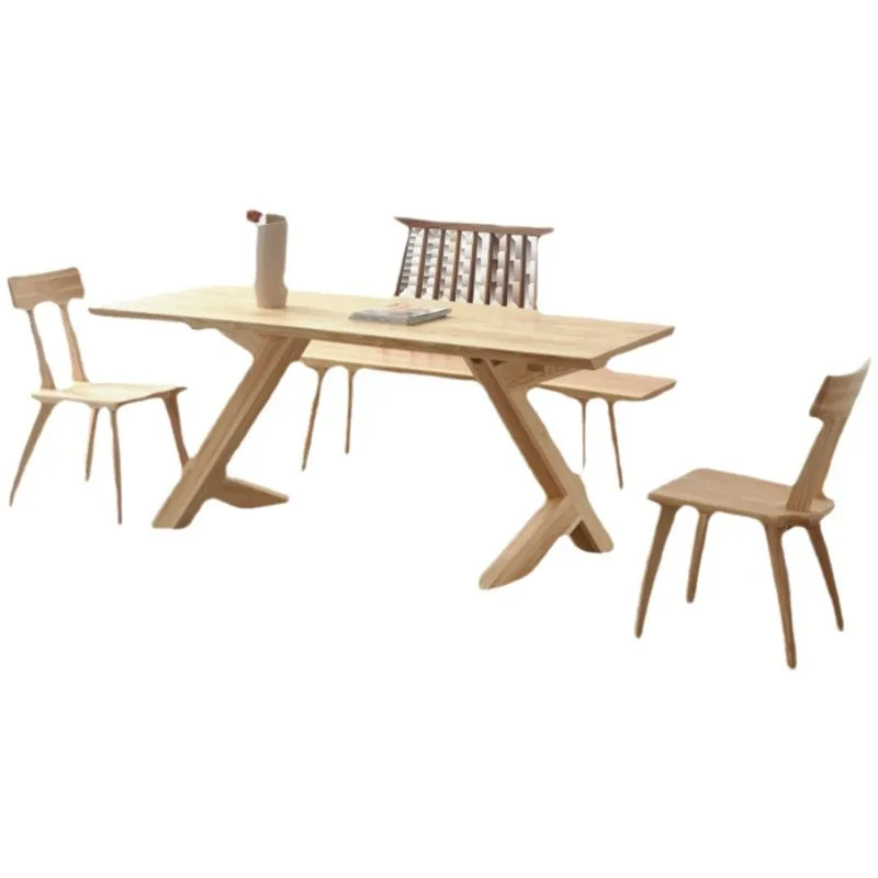 Wabi Sansan wind all solid wood dining table and chairs, home dining room dining table small apartment rectangular ash wood