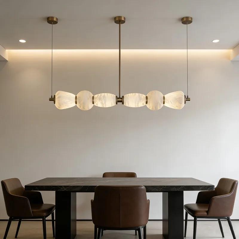 Copper and Spanish alabaster marble chandeliers Modern minimalist long strip restaurant bar High-end front desk chandelier