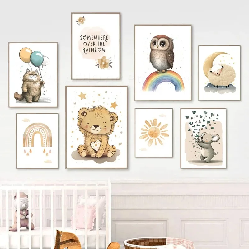 

Sheep Lion Owl Cat Koala Sun Rainbow Moon Balloon Boho Wall Art Canvas Painting Posters And Prints Pictures For Kids Room Decor