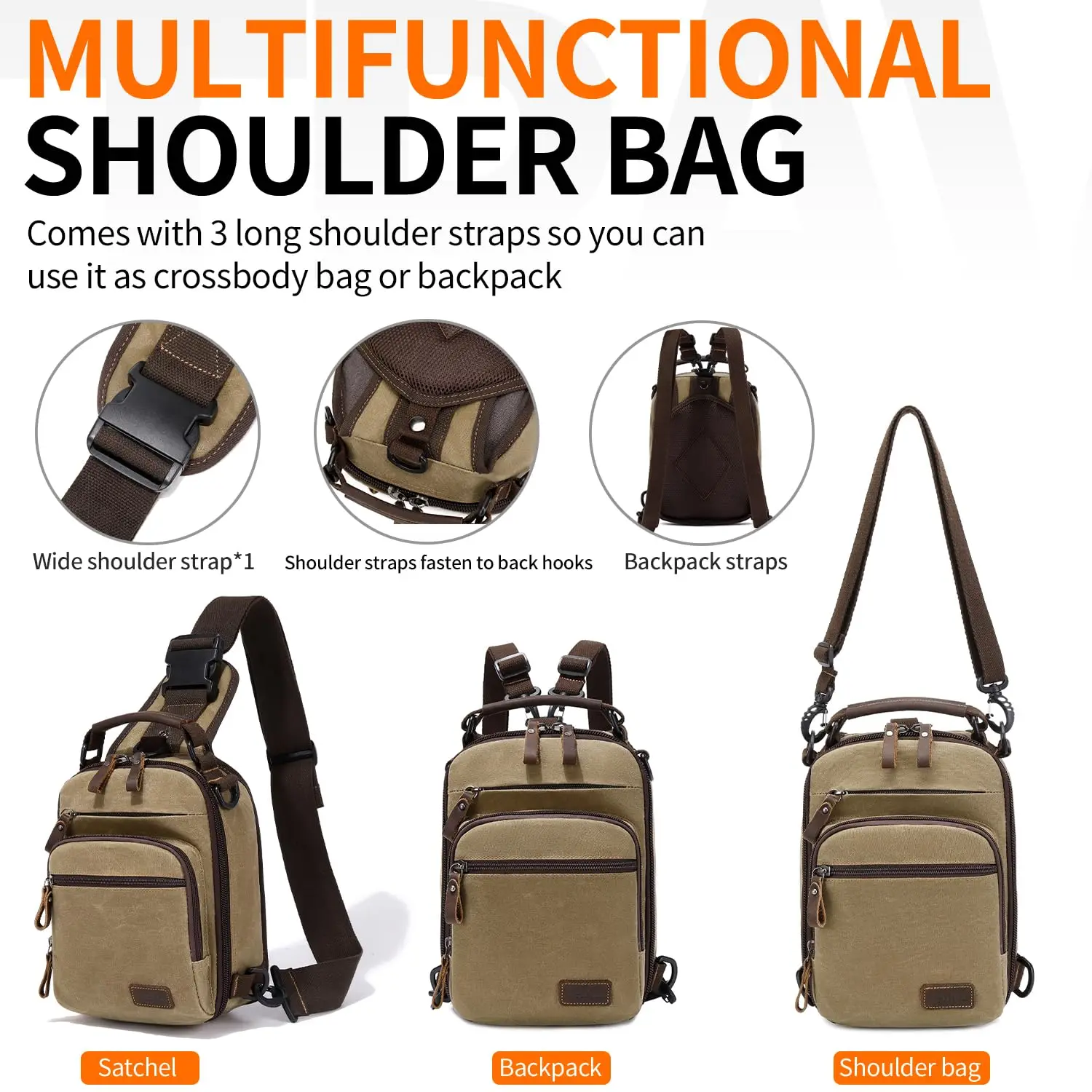 Nerlion Sling Rugzak Borst Sling Tas Voor Mannen Gewaxt Canvas Crossbody Tas Waterbestendige Schoudertas Casual Daypack