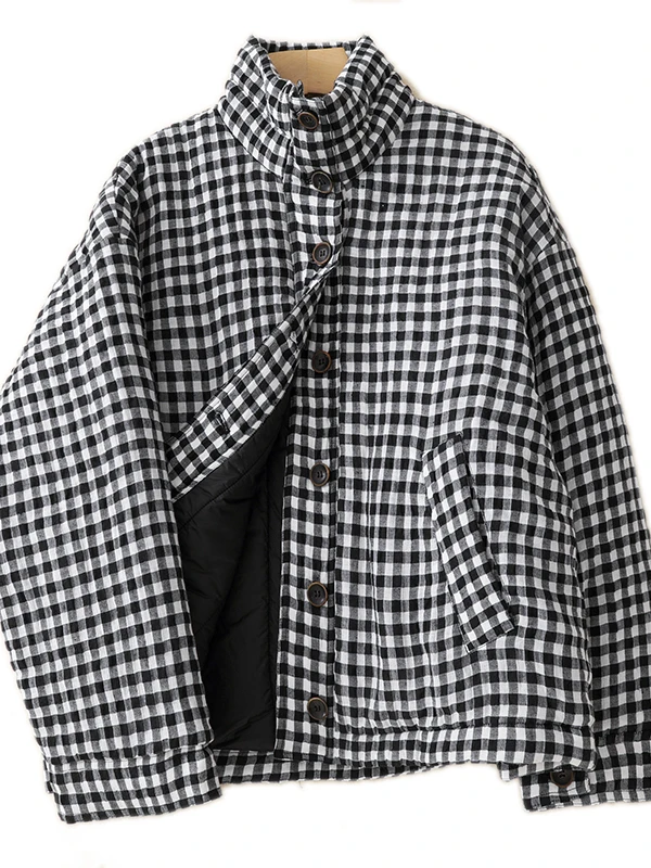 Faionable منقوشة القطن Jaet المرأة شتاء جديد فضفاض عادية معطف القطن الدافئ الكورية Sle Thiened طويلة Sve عالية الياقة