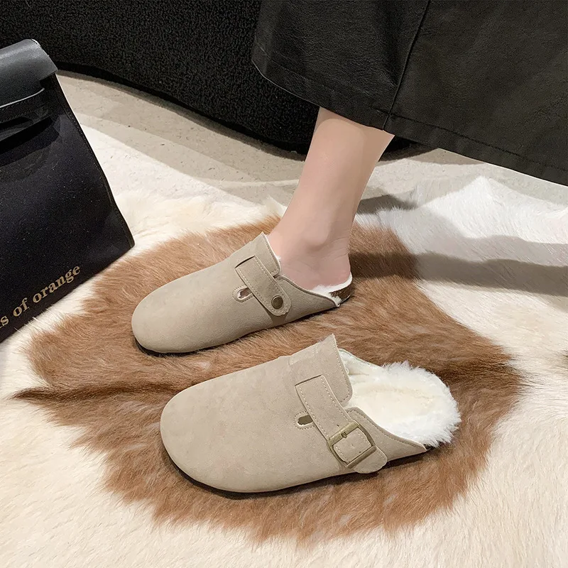 New Winter Fur Cork Slippers Women Warm Short Plush Clogs Slides Lady Furry Cork Mules Classic House Cork Shoes for Arch Support