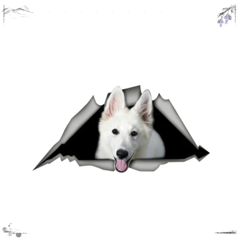 13cm*6cm White Swiss Shepherd Sticker 3D Pet Graphic Vinyl Decal Car Window Laptop Bumper Stickers,KK