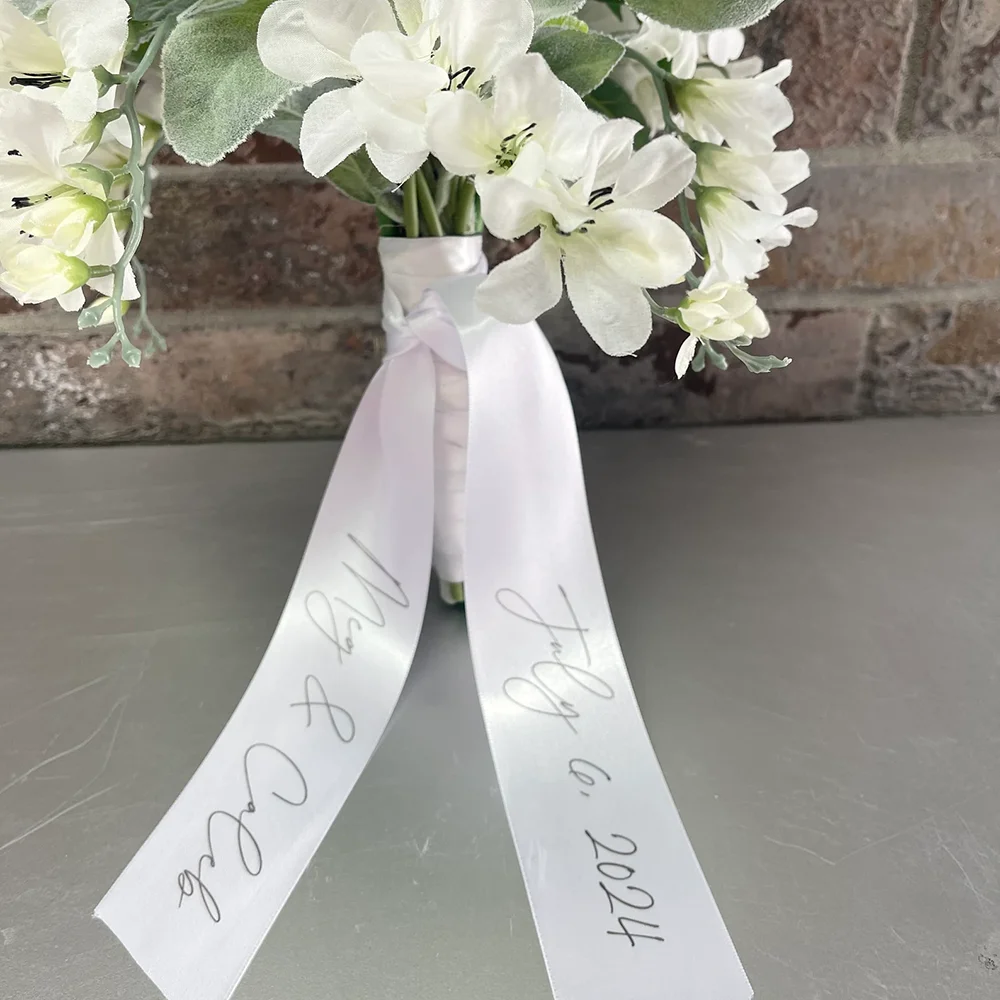

Personalized Wedding Bouquet Satin Ribbon with Couple's Name Date Bridal Supplies Hand Bouquet Accessories Bridal Shower Gift