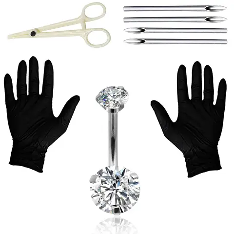 Kit per piercing all'ombelico da 8 pezzi - Anello per ombelico da 14G con aghi per piercing in acciaio 316L e kit per morsetto per piercing all'ombelico