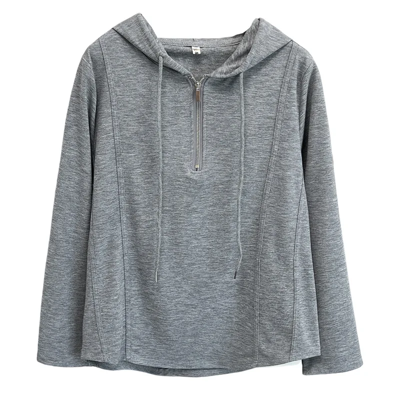 

Plus Size Women's Hoodie For Autumn Simple And Casual three-dimensional Cut Half Open Collar Hooded Top 2535
