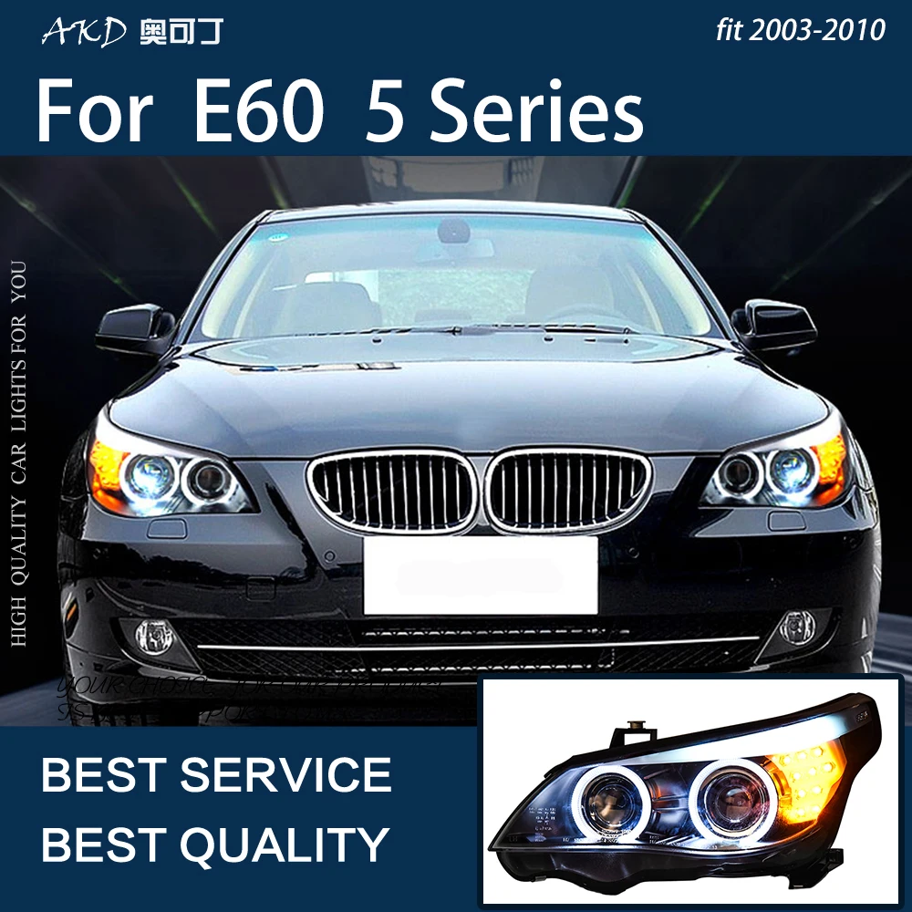 

Автомобильные фары для BMW E60 2003-2010 5 серии 520i, светодиодсветодиодный Автомобильная фара в сборе, модернизированная конструкция «ангельские глазки», аксессуары для двухсторонних линз