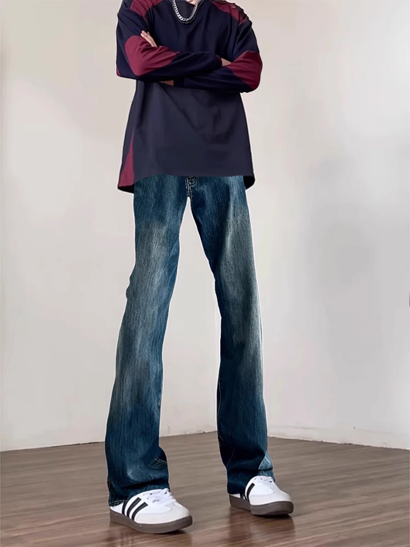 

Мужские джинсы Deep Blue Fce, прямые, удлиненные, с подкладкой, в американском ретро-стиле, рабочие брюки, молодежная мода, весенний сезон