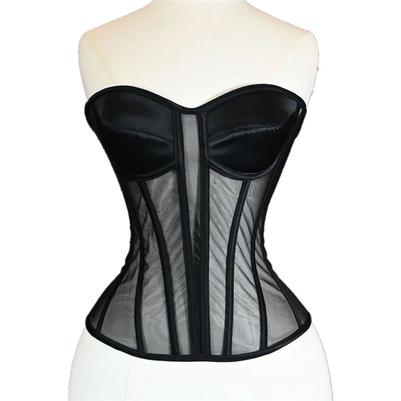 

Женский корсет-бюстье Корсет без бретелек с бюстгальтером Дышащая сетка на шнуровке Бюстье на косточке Топ с поясом для контроля живота Узкие топы