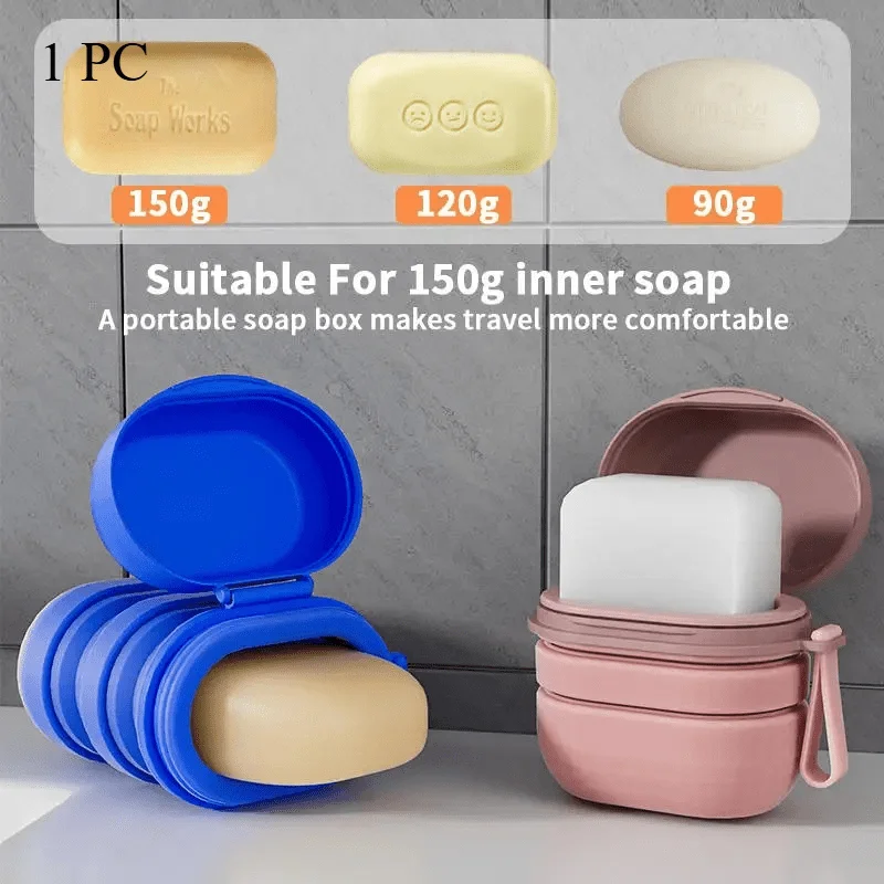 1PC Folding Multifunctional Drainable TravelSoap Box SiliconeSoap Box Punch-FreeSoap With Handle Soap Case Outdoor Travel