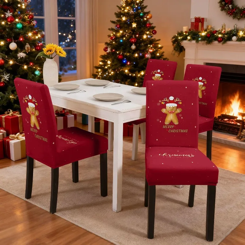 1PC Christmas Chair Cover 2026 Elastic High Back Dining Chair Cover Christmas Full Package Decoration Stretch Chairs Covers