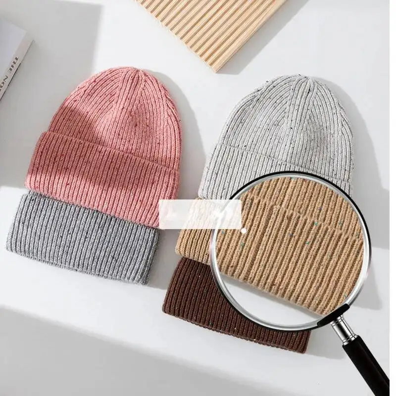 Autumn Winter 100% Wool Beanies Women Thicken Unisex Hat Pure Wool Warm Elastic Knitted Hat view 6
