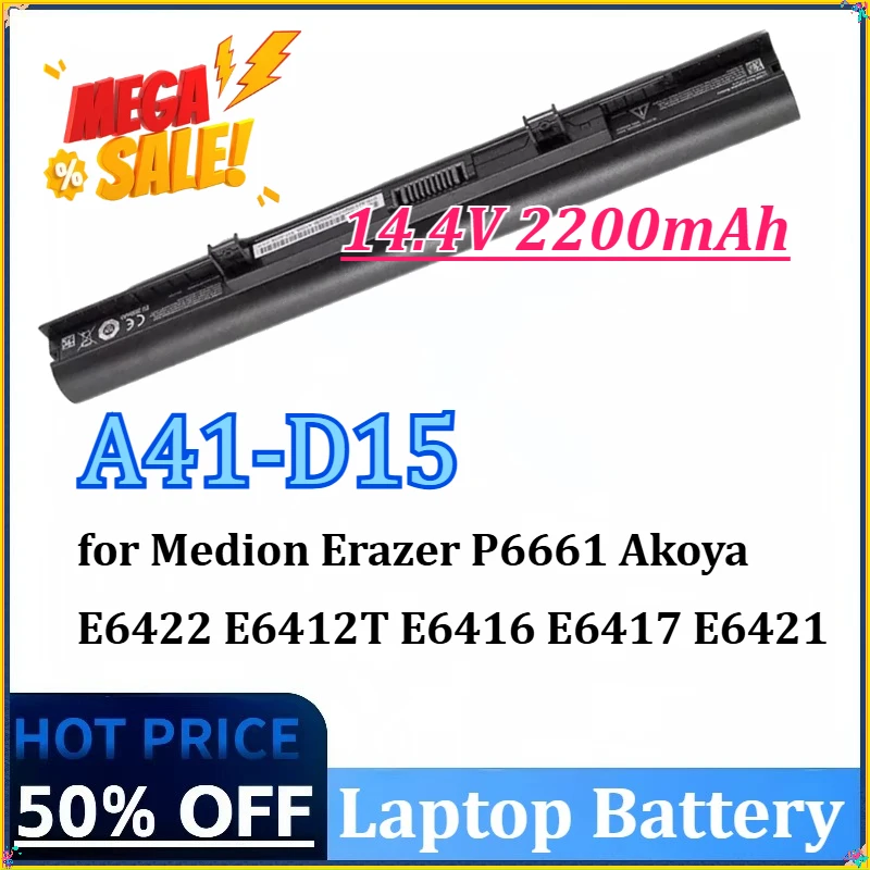 

14.4V 2200mAh A41-D15 A31-D15 A32-D15 Replacement Laptop Battery for Medion Erazer P6661 Akoya E6422 E6412T E6416 E6417 E6421