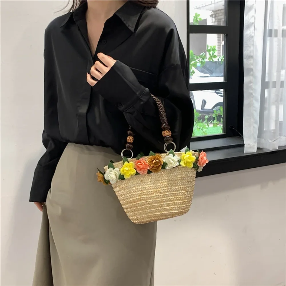 Straw Braided Bag Women Summer Hand-Woven Rattan Bag Purse Flower Beach Basket Female Bohemia Bali Handbag bolsos