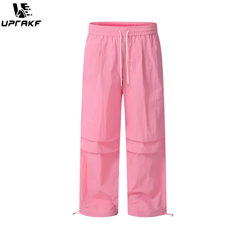UPRAKF Drawstring Trousers Comfort Casual Autumn Pantalones Colorful Safari Style Pleated Loose Straight-leg