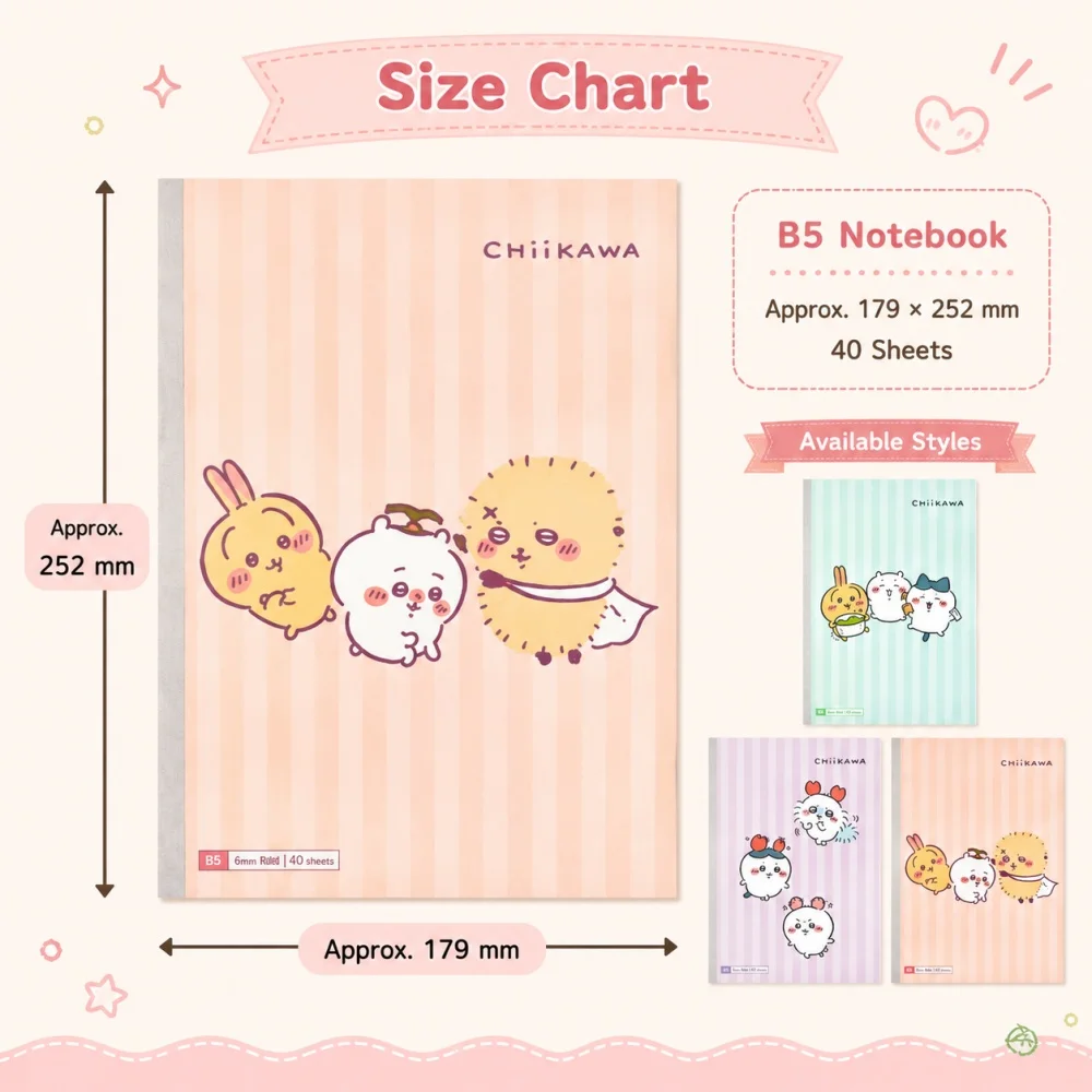 Genuine Chiikawa Usagi Hachiware B5 Lined Notebook 179x252mm Kawaii Writing Journal Study Notes Stationery for Fans Gifts