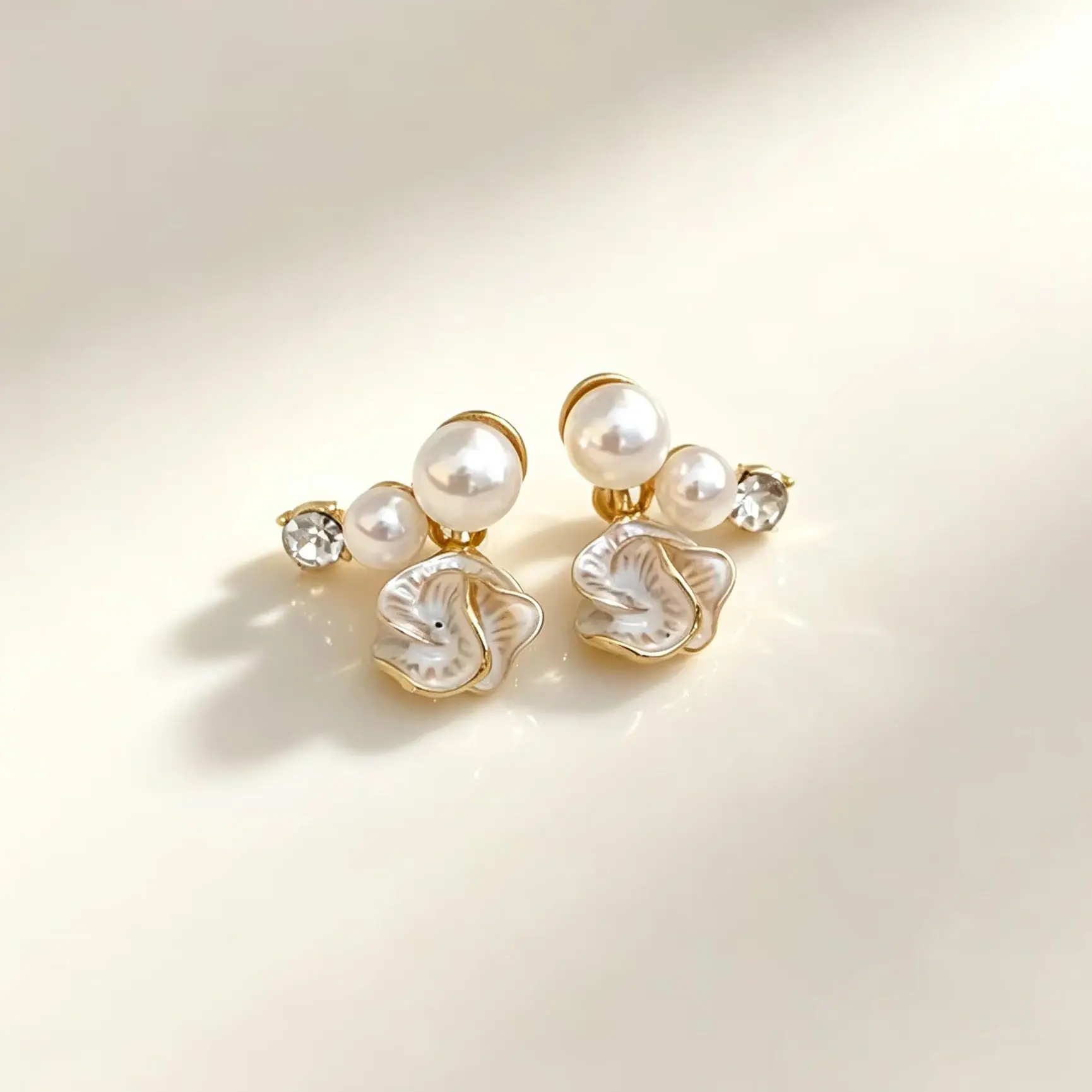 DOO MEI Spiral Shell Flower Stud Earrings Women's Fashion Imitation Pearl Petal Earrings Daily Wear Ear Jewelry Accessories