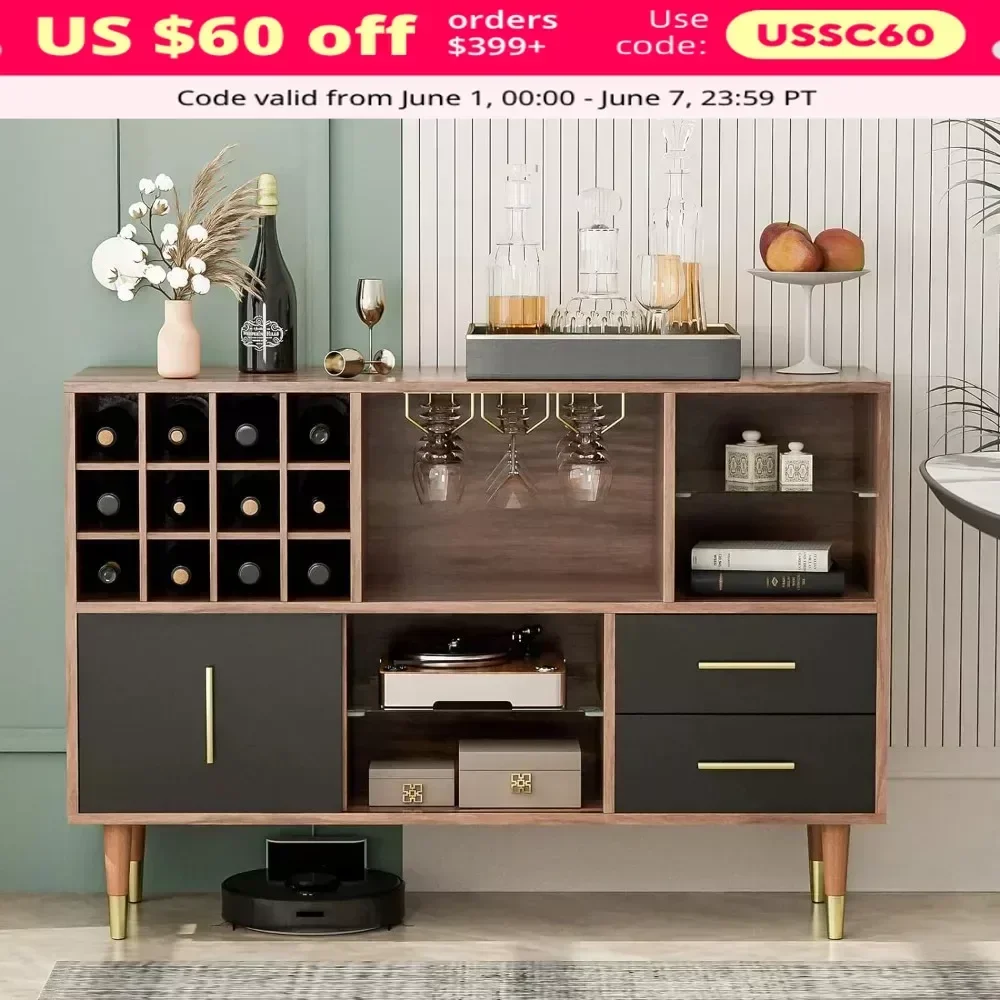 XMSJ Living Room Cabinet, Furniture, Sideboard, Wood Cabinet, 12 Wine Bottle Rack, Stemware Holder and Drawers