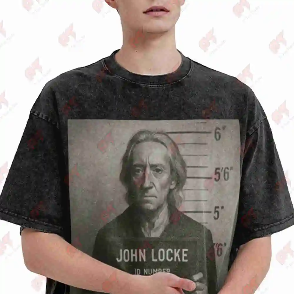 John Locke Mugshot Vintage Washed Tee Pure Cotton T-Shirt