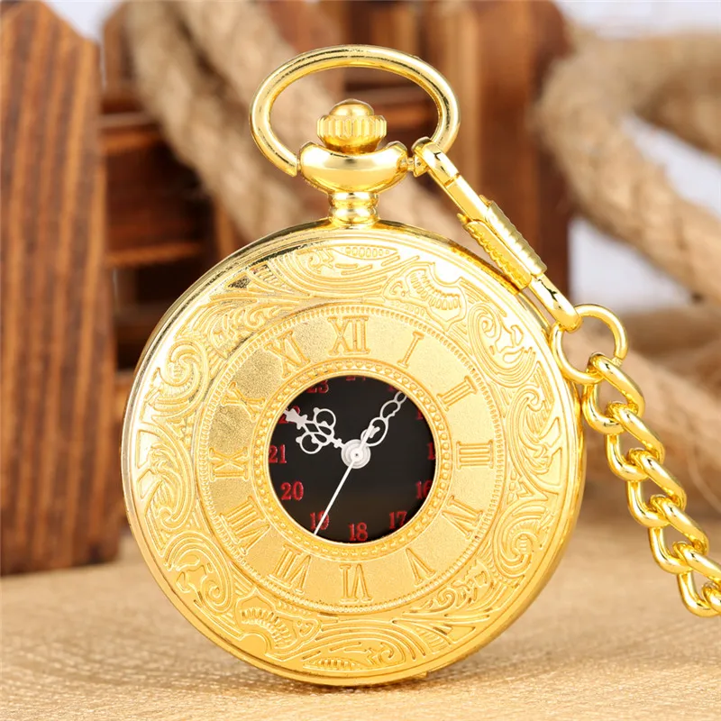 Old Fashion Pocket Watch Carving Roman Number Cover Quartz Watches for Men Women Half Hunter Click Chain Collectable Timepiece