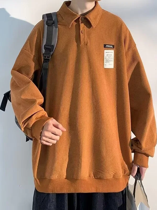 

Trendy Collar Long Sve Sweatirt Loose Fit Casual Men's Retro Sle plus Size Versatile Comfortable Polyester irt