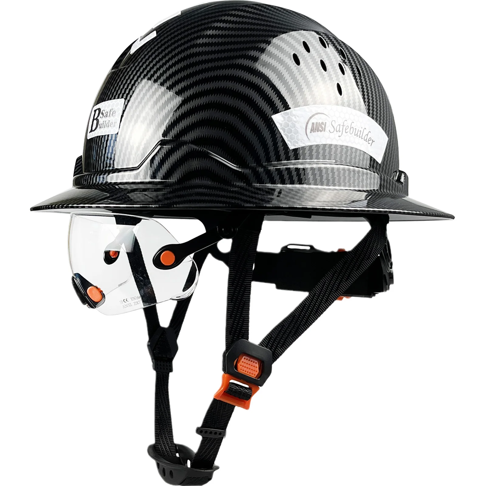 New Full Brim Hard Hat For Engineer Reflective Industrial Construction Safety Helmet With Visor Hard Hat Suspension HDPE 6 Point