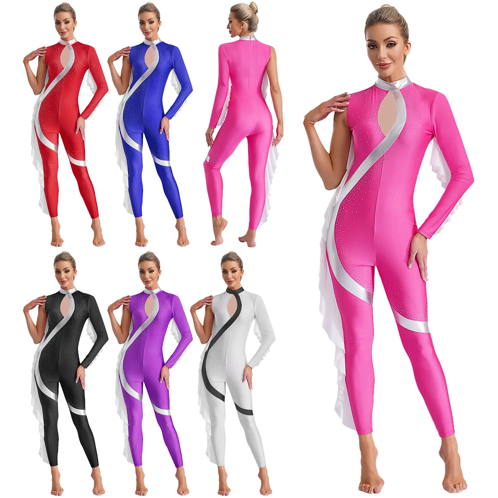 S-3XL tamaño mujer Ballet danza gimnasia leotardo metálico brillante diamantes de imitación cuerpo completo leotardo mono para fiesta de rendimiento